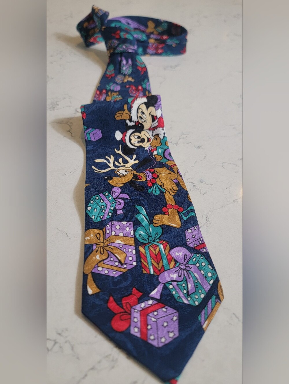 Disney Mickey Unlimited Christmas Necktie Mickey Minnie Pluto Adult Navy holiday